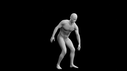 Beautiful young man posing, isolated on black background. 3d illustration (rendering). Plastic shiny mannequin, android, robot.