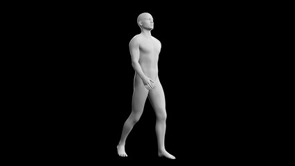 Beautiful young man posing, isolated on black background. 3d illustration (rendering). Plastic shiny mannequin, android, robot.