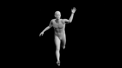 Beautiful young man posing, isolated on black background. 3d illustration (rendering). Plastic shiny mannequin, android, robot.