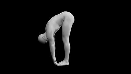 Naklejka premium Beautiful young man posing, isolated on black background. 3d illustration (rendering). Plastic shiny mannequin, android, robot.