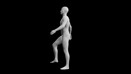 Beautiful young man posing, isolated on black background. 3d illustration (rendering). Plastic shiny mannequin, android, robot.