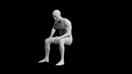 Beautiful young man posing, isolated on black background. 3d illustration (rendering). Plastic shiny mannequin, android, robot.