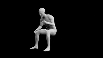 Beautiful young man posing, isolated on black background. 3d illustration (rendering). Plastic shiny mannequin, android, robot.