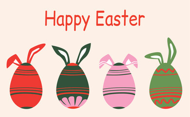 Easter poster and banner template with Easter eggs. Greetings and presents for Easter Day with rabbit. Promotion and shopping template bunny for Happy Easter. Greeting card. Spring holiday