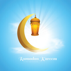 Ramadan kareem islamic moon and lamps colorful card background