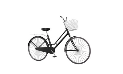 Cartoon black bicycle for woman 3D png element classic style color isolated on white background with clipping path. 3D render illustration design