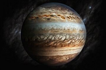 In the distance, Jupiter. Jupiter planet as desktop background This image's components were provided by NASA. Generative AI