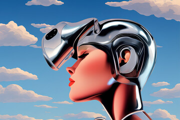 Person in chrome headset. Created with generative ai