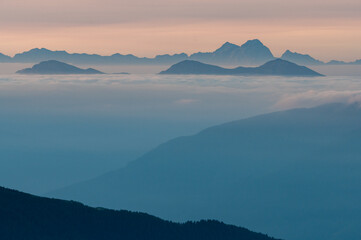 Mountain view at sunset with inversion
in the Austrian Alps in the Hohe Tauern mountains