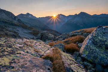Mountain view at sunset with inversion
in the Austrian Alps in the Hohe Tauern mountains