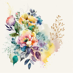 Cute Watercolor Natural Flower Illustration Generative AI.