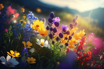 Obraz na płótnie Canvas Colorful Spring Flower Meadow. Generative AI 