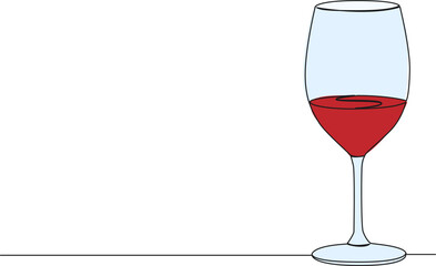 colored continuous single line drawing of glass of wine, line art vector illustration
