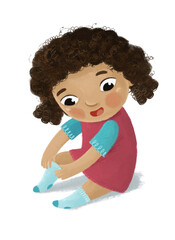 cartoon child kid girl taking off or putting on clothes by him self childhood illustration for children