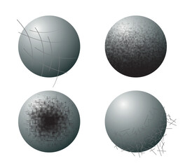 vector set of grey spheres with abstract patterns isolated on white background