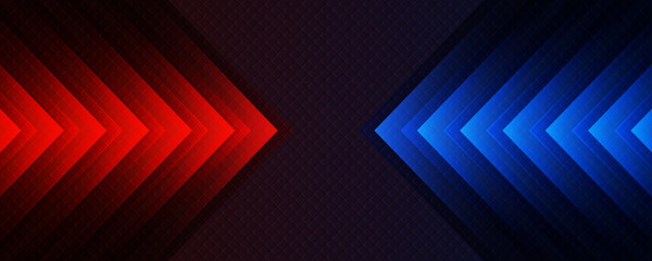 3D red blue techno abstract background overlap layer on dark space with arrow decoration. Modern graphic design element motion style concept for banner, flyer, card, brochure cover, or landing page