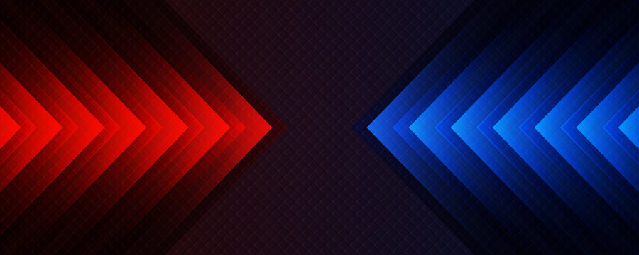 3D red blue techno abstract background overlap layer on dark space with arrow decoration. Modern graphic design element motion style concept for banner, flyer, card, brochure cover, or landing page