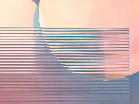 Minimal background made with acrylic glass. Bright pastel colours and geometric lines create an abstract podium for commercial product presentation and advertising.