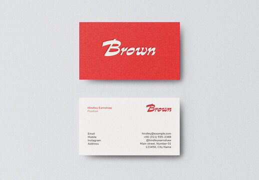 Red Pressed Debossed Business Card Logo Effect Mockup Template