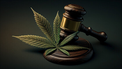 Cannabis and justice: a visual legal tale of marijuana with a judge's mace. Ai generated.