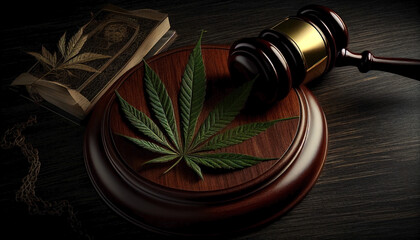 The marijuana verdict: a legal tale of cannabis and a judge's mallet. Ai generated.