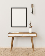 Mock up poster frame in modern interior background,3D render,black frame