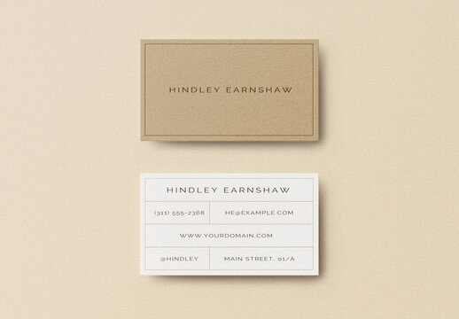 Beige Framed White Business Card Logo Effect Mockup Template