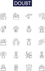 Doubt line vector icons and signs. Hesitation, Misgiving, Dubiety, Uncertainty, Suspicion, Disbelief, Qualm, Worry outline vector illustration set - obrazy, fototapety, plakaty