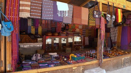 Traditional Bhutanese shop at the narrow shopping passage in Thimphu, Bhutan