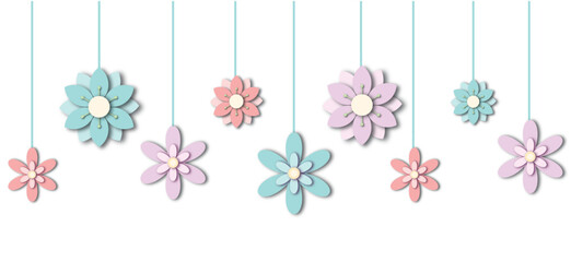 Paper pink flower. 3d illustration, vivid paper flowers, bright holiday floral background. Easter wallpaper, spring theme. garland