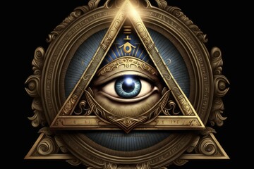 (The Eye of Providence, Eye of Omniscience, Luminous Delta, and Oculus Dei) is the all seeing eye of God. ancient mystical sacral symbol of the Freemasonry and Illuminati. Generative AI