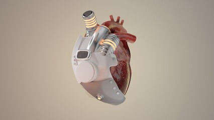 3d illustration of cyber heart futuristic white with orange 