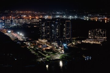 Illuminated skyscrapers in night city