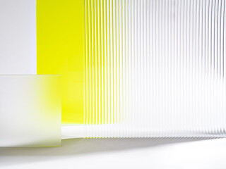 Abstract  showcase podium. Acrylic glass making transparent and ribbed structures of white and...