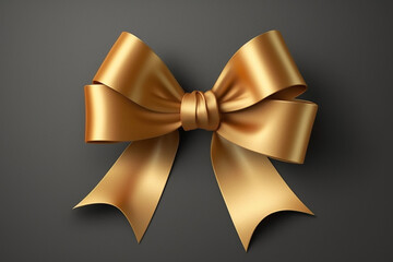 Golden ribbon on clean grey background. Concept of packaging holiday or birthday gifts or presents, element for graphic design or greeting card.