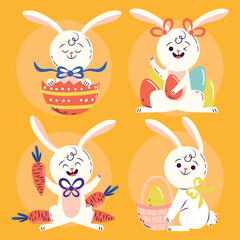 easter bunny with eggs and Easter seamless pattern with rabbits and bunny free vector