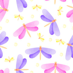 Obraz na płótnie Canvas Seamless pattern of watercolor dragonfly or butterfly pastel color