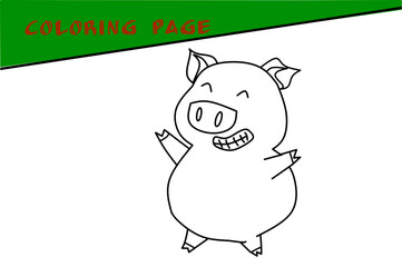 To be colored. Cute pig sketch with white background elements. vector illustration.