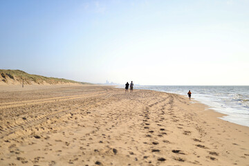 Panorama of the North Sea beach with the city of The Hague on the horizon. Wassenaar, The Netherlands. 