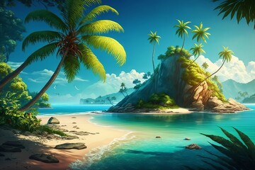 Obraz na płótnie Canvas Summer Tropical Beach Vacation. Generative AI 