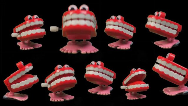 Jokes and toys a random collection of clockwork chattering teeth. Chatty joke.