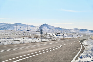 Street View of Highway in Irkutsk Oblast During Winter in Siberia