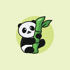 Cute Panda Climbing Bamboo Illustration Design Vector