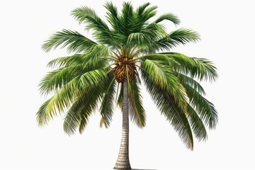 Fototapeta na wymiar Coconut palm tree with high quality mask, alpha channel, and clipping path isolated on white background. Suitable for natural material on websites and in small print. Generative AI
