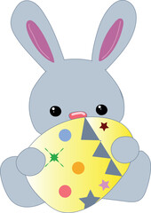 easter bunny with colorful egg, happy Easter Day, easter egg
