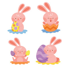 set of easter rabbits and Easter seamless pattern with rabbits and bunny free vector