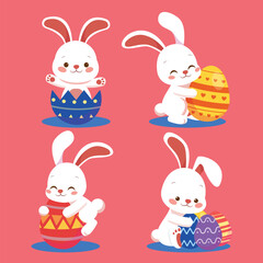 easter bunny with eggs and Easter seamless pattern with rabbits and bunny free vector