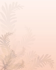 Fototapeta na wymiar arrière plan silhouette feuilles de fougère sur fond rose clair