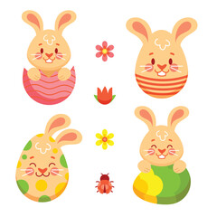 set of easter rabbits and Easter seamless pattern with rabbits and bunny free vector