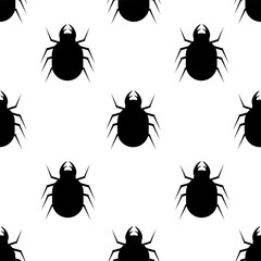 Seamless pattern with black and white silhouette of a scarab. Wallpaper and textile print.